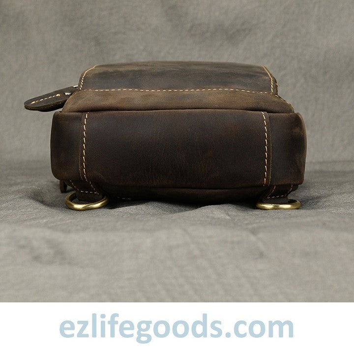 EZLIFEGOODS-Unisex Cowhide Chest Sling Bag, Casual Crossbody Messenger Bag Dark Brown