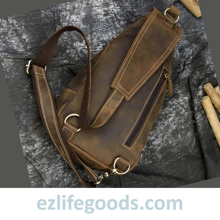 EZLIFEGOODS-Casual Leather Sling Bag for Men, Slim Anti Theft Chest Bag