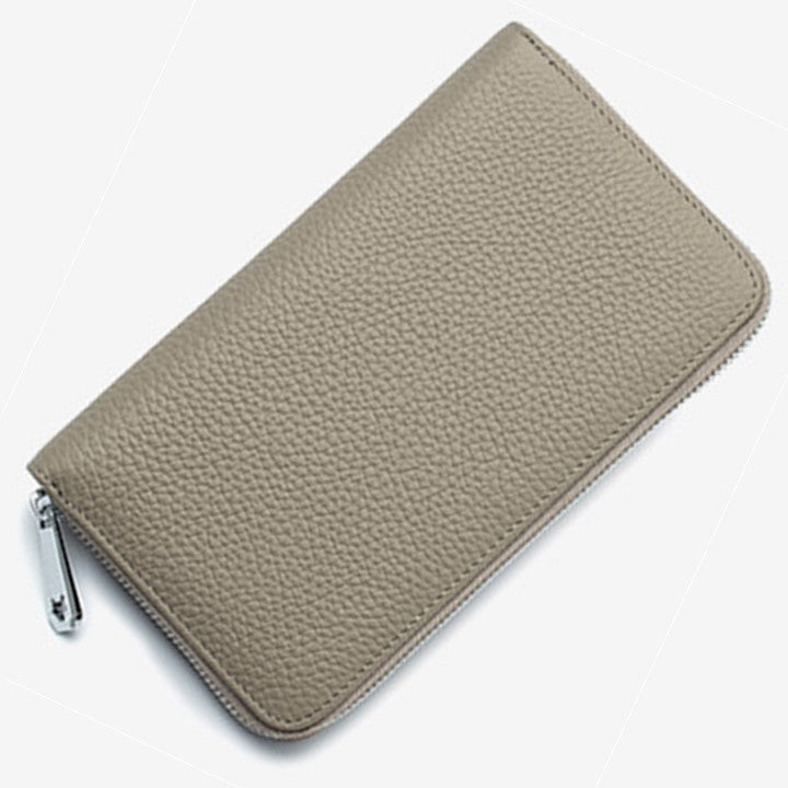 EZLIFEGOODS-RFID Genuine Leather All Around Zipper Wallet for Women, High Capacity Long Wallet Phone Purse Khaki