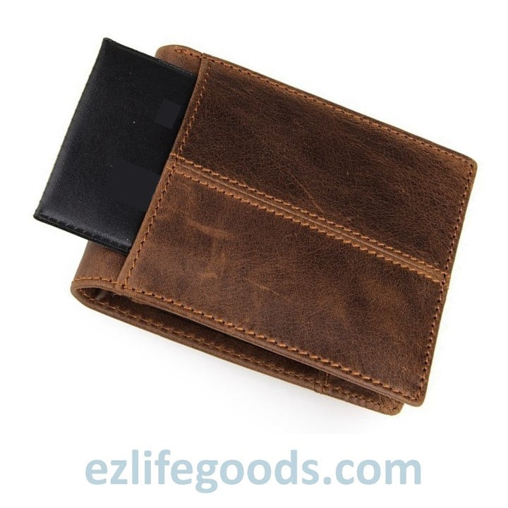 EZ Life Goods - Practical Wallet for Men of Genuine Cow Leather-Vintage Brown