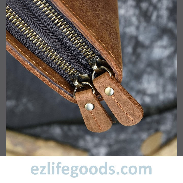 EZ Life Goods-Genuine Leather Double Zipper Clutch Wallet for Men