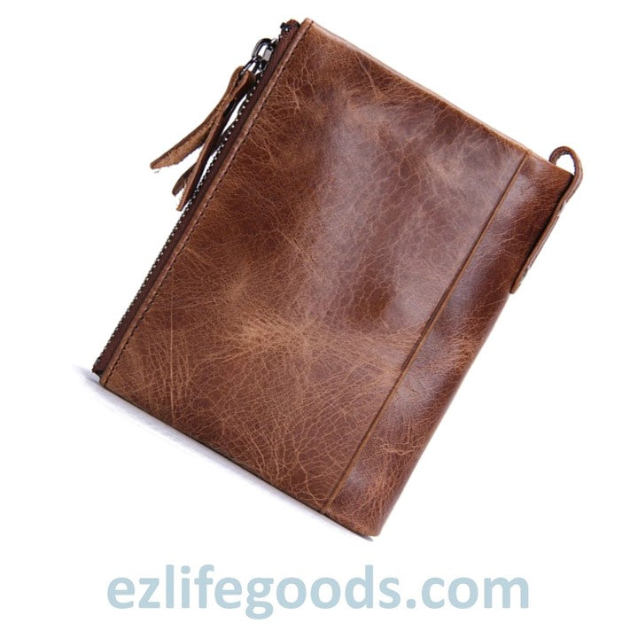 EZLIFEGOODS-Genuine Cowhide Leather Wallet For Men Brown