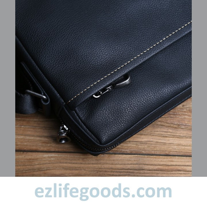 EZLIFEGOODS-Casual Large-Capacity Soft Genuine Leather Vertical Messenger Bag Black