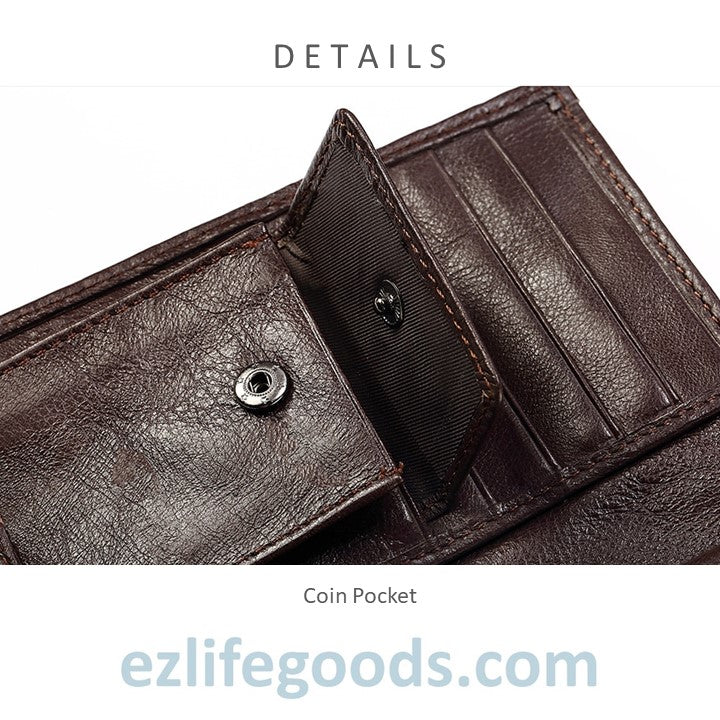 EZLIFEGOODS-Cowhide Wallet for Men with Coin Purse, Passport Wallet with Credit Card Holders