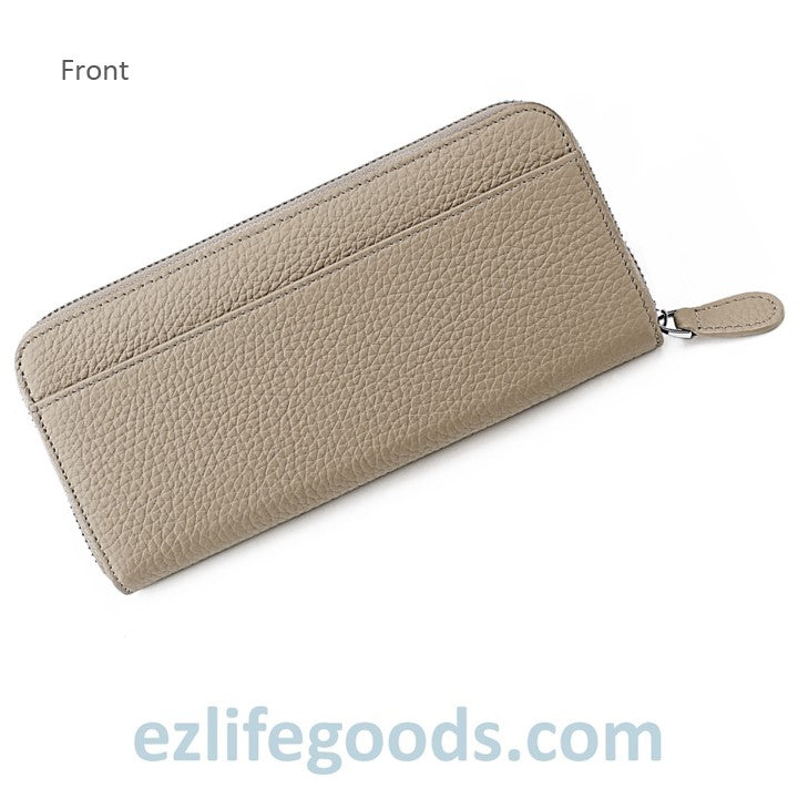 EZLIFEGOODS-RFID Long Wallet, Genuine Leather Zipper Wallet for Women with Many Cardholders, Phone Wallet Purse - Khaki