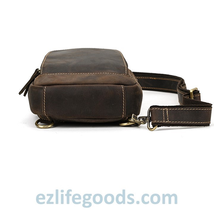 EZLIFEGOODS-Unisex Cowhide Chest Sling Bag, Casual Crossbody Messenger Bag Dark Brown