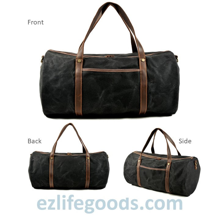 EZLIFEGOODS-Retro Canvas Trimmed with Cowhide Duffle Weekender Bag | 54 cm Large Capacity Gym bag Black
