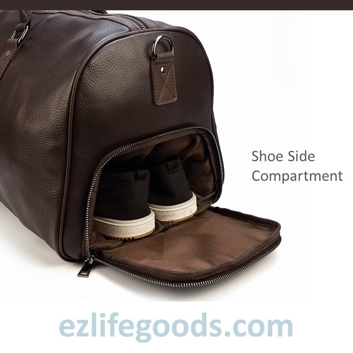 EZLIFEGOODS-Soft Genuine Cowhide Leather Travel Bag 55 cm Brown